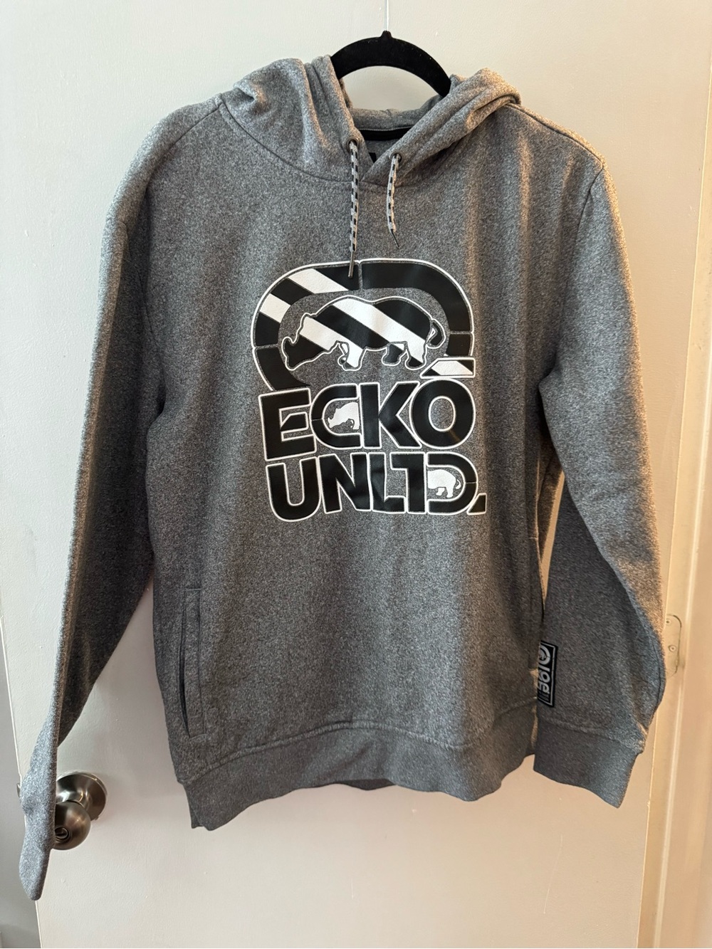 Ecko Unlimited Gray Hooded Crewneck Sweatshirt with Black & White Logo